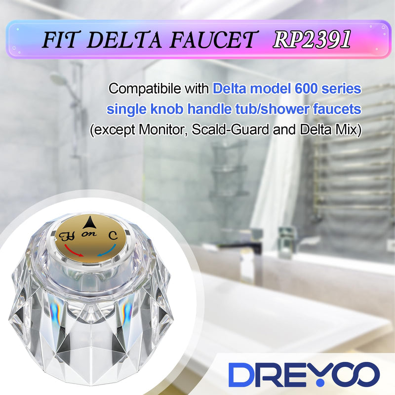 Dreyoo Faucet Handle Compatible with Delta Faucet RP2391, Single Clear Knob Handle Kit with Offset Hole for Shower/Tub, 2-1/2" x 2-1/8" Faucet Knob Replacement, Clear Acrylic Finish (1 Pack) 1
