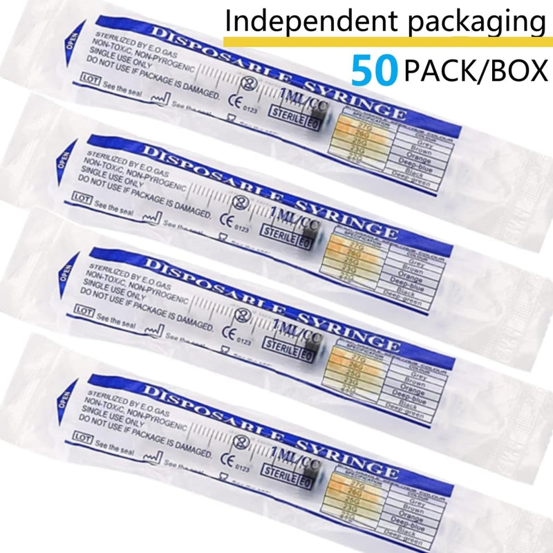 1cc 1ml with 25 Gauge 5/8 Inch, Sterile Lab Utensils Scientific Research, Industrial Dispensing or Liquid Measuring - Pack of 50 1ml-25G 5/8 Inch