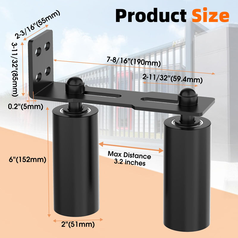 Sliding Gate Guide Rollers & Hardware Kit – Heavy Duty 6" Adjustable Nylon Wheels, Rust-Proof L-Bracket for Sliding Gates, Wood, or Garage Doors (Black-1pc, 6in) Black-1pc