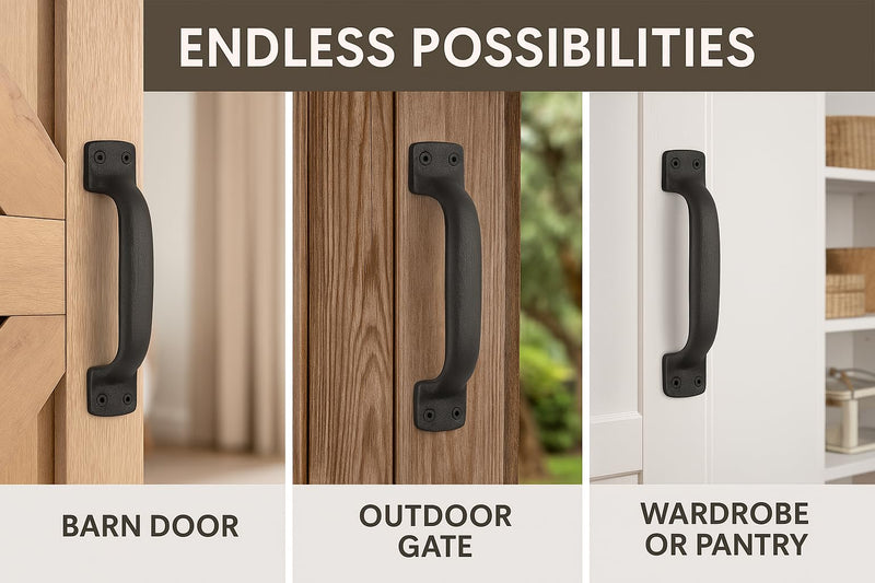 2 Pack Classic Black Handle - Heavy Duty Steel Pull for Gates, Barn Doors, Outdoor Fences, 7 Inch 7" - 2 Pack