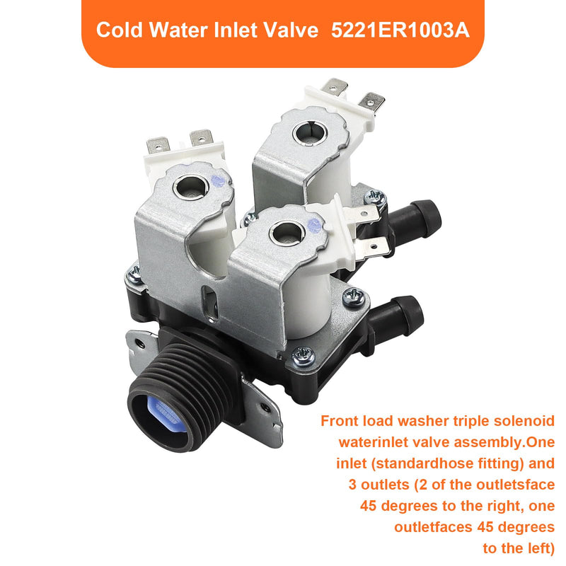 5221ER1003A&5220FR2006H Water Inlet Valve Replacement for LG Tromm & Ken.More Front Load Washers Replaces 5220FR2075L 5221ER1003C 5221ER1003D Assembly by TOMOON