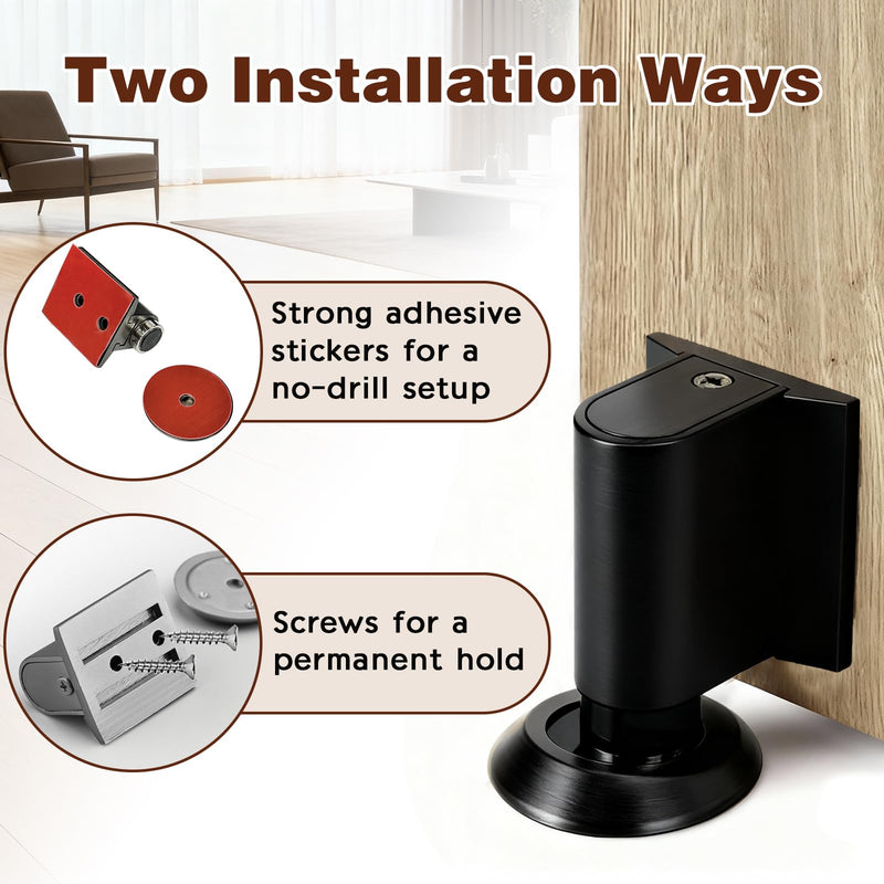 Magnetic Door Stoppers for Bottom of Door Holder 1 Pack Heavy Duty Magnetic Door Catch Holder to Keep Door Open with Screws and Adhesive No Drilling Magnet Mount Floor Door Stop Black