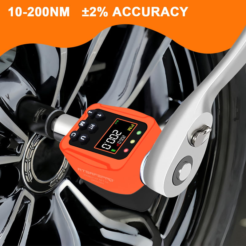 ATsafepro Digital Torque Adapter – 7-147 Ft-Lb, Converts Any 1/2" Ratchet Tool to Torque Wrench, 3/8" & 1/4" Adapters, ±2% Accuracy, Buzzer & LED Alerts, for Motorcycles, Bike & Versatile DIY Use 1/2-Inch 7-147 Ft-Lb