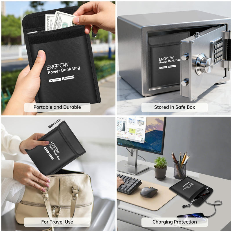 ENGPOW Fireproof Organizer Travel Bag, Heat Insulated＆Explosion-Proof Electronic Carry Case, Portable Home Travel Safe Storage for Power Bank,Phone,Cables,USB Drive and Charging Protection, 9''x7'' 9'' x 7''