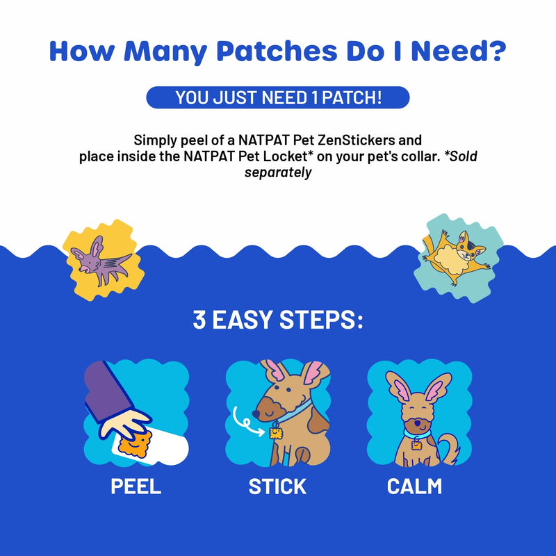 NATPAT Pet Zen Calming Patches for Dogs & Cats – Non-Medicated Effective Stress Relief for Travel, Fireworks & Separation Anxiety - Long Lasting & Non-Toxic (24 Patches) - Locket Sold separetely - PawsPlanet Australia