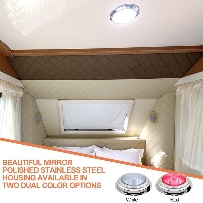 Marine Dome Light - 7" Dual Color LED Boat Cabin Light, 316 Stainless Steel, 12V RV Room Cabin Surface Mount, Rocker Toggle Switch, White/Night Red