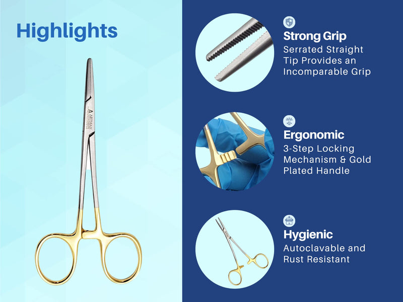 Artery Forceps Golden Straight 5 inches Mosquito Orthodontic Dental Surgical hemostat by Wise LINKERS