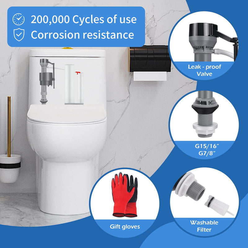 4 Pack Toilet Fill Valve Replacement Kit with Gloves, Adjustable Universal Toilet Tank Fill Valve, Quiet Leak-Proof Toilet Valve for Easy DIY Home Repair (8–13 in, G15/16") 4