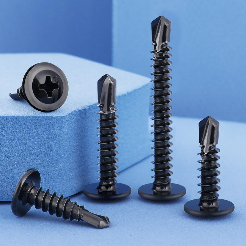 85Pcs #10 x 1-1/2" Self Drilling Screws for Metal,410 Stainless Steel Black Zinc Plated,Self Tapping Sheet Metal TEK Screws,Modified Truss Head #10 x 1-1/2 inch Black Modified Truss Head