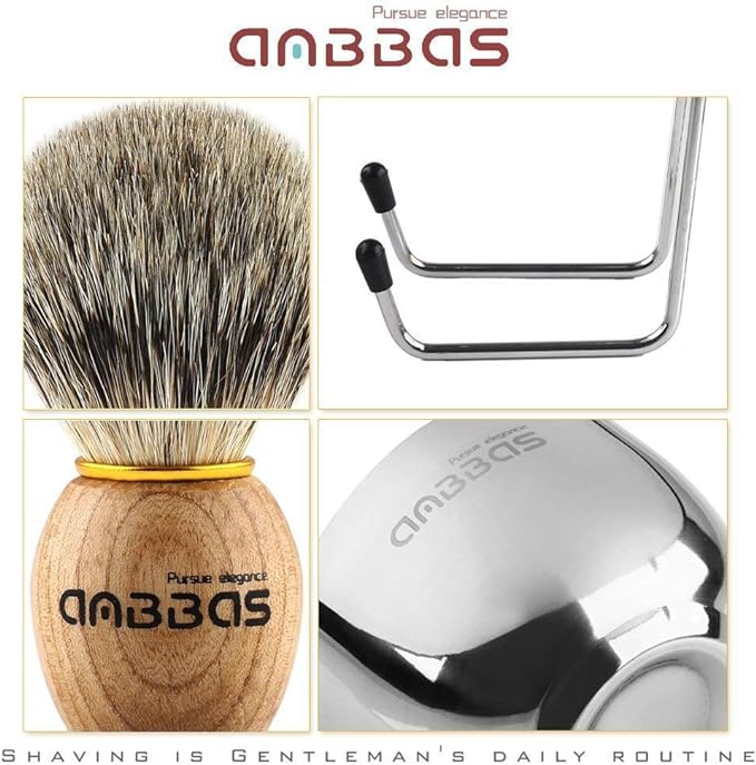 Easy Raku® Beard Brush Shaving Brush Set of 3 Pure Badger Hair Shaving Brushes Stainless Steel Razor Stand Stainless Steel Shaving Soap Bowl Shaving Foaming Facial Wash Brush for Men Black - NewNest Australia