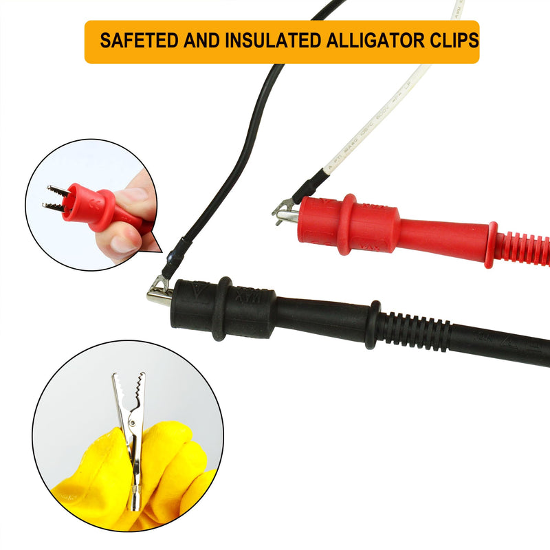 ZIBOO KIT-15 Test Lead Set,Compatible with Fluke Ideal Simpson,Digital Multimeter,Clamp Meter with Threaded Alligator Clips, 4mm Banana Test Lead Probe Clip Suitable Compatible with Klein Tools 69410 ZIBOO KIT-15