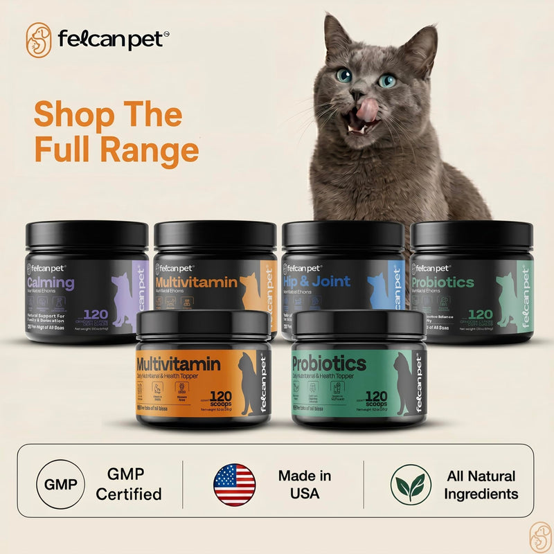 Daily Cat Food Topper – Cat Multivitamin Powder with 17 Active Nutrients, Taurine, Omega 3 & Glucosamine – Mixes Easily into Wet or Dry Food – Supports Energy & Vitality – 120 Scoops