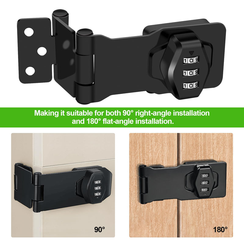 2 Pack Password Rotary Hasp Locks, Collapsible Solid 304 Stainless Steel File Cabinet Lock Desk Drawer Lock, for 90 Degree and 180 Degree Drawers, Dabinets, Doors, Flip Barn Door, Outdoor (Black) 2 Pack(Combination Lock) White