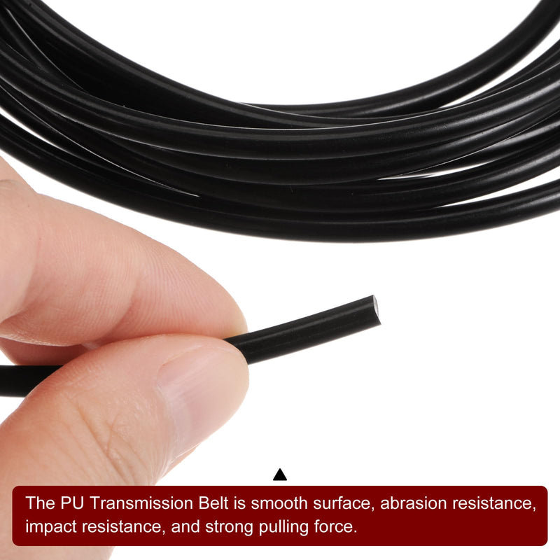 HARFINGTON PU Transmission Belt Polyurethane Round Belts 3.5mm Dia 16.4ft(5 Meter) Length Smooth Surface PU Urethane Belt for Drive Transmission, Black 3.5mmx5 Meters