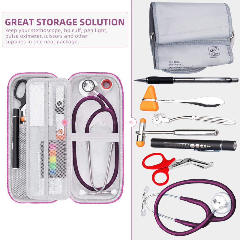 Stethoscope Case for MDF Acoustica/MD One, 3M Littmann Classic III/Lightweight II S.E/Cardiology IV Diagnostic/CORE Digital Stethoscopes, Includes Mesh Pocket for Nurse Accessories -Purple Purple
