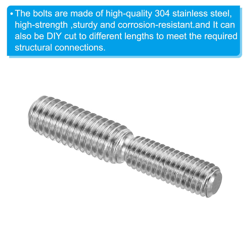 PATIKIL M5x15mm to M6x15mm Double End Threaded Stud Screw Bolt, 10 Pack 304 Stainless Steel Rod Bolts Thread Reducer Adapter for Furniture Fastener, Hardware Connectors