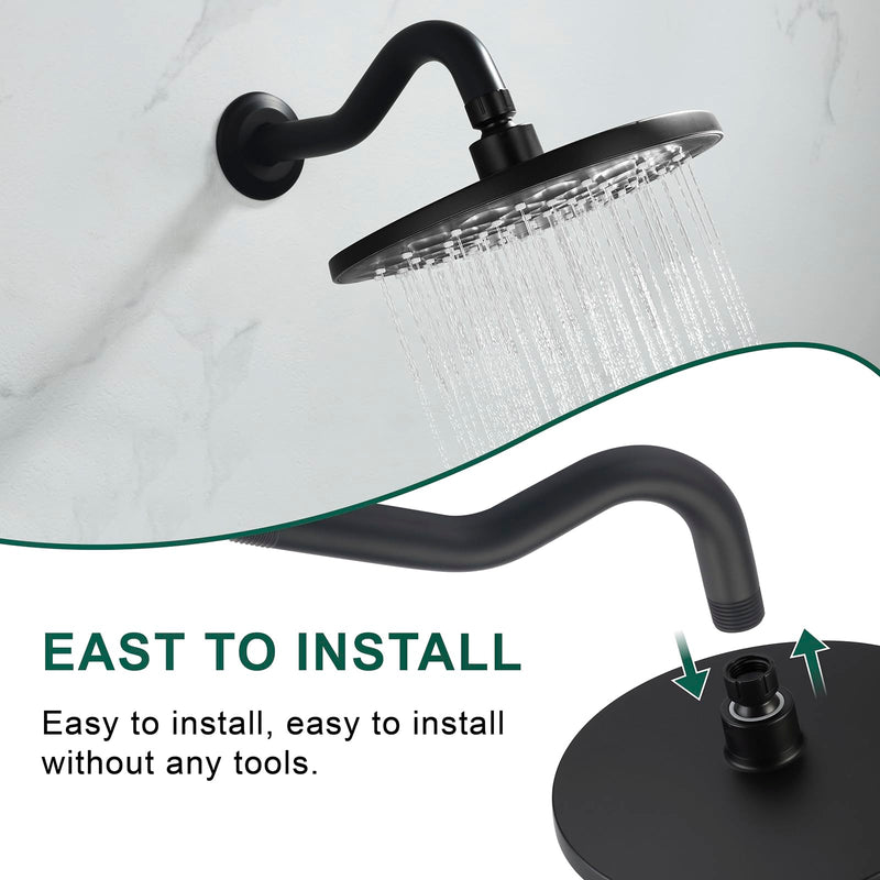 8 Inch Shower Arm with Flange S Shaped Wall Mount Extension Pipe Stainless Steel Shower Head Extension Replacement, Matte Black XWHG Shower Arm
