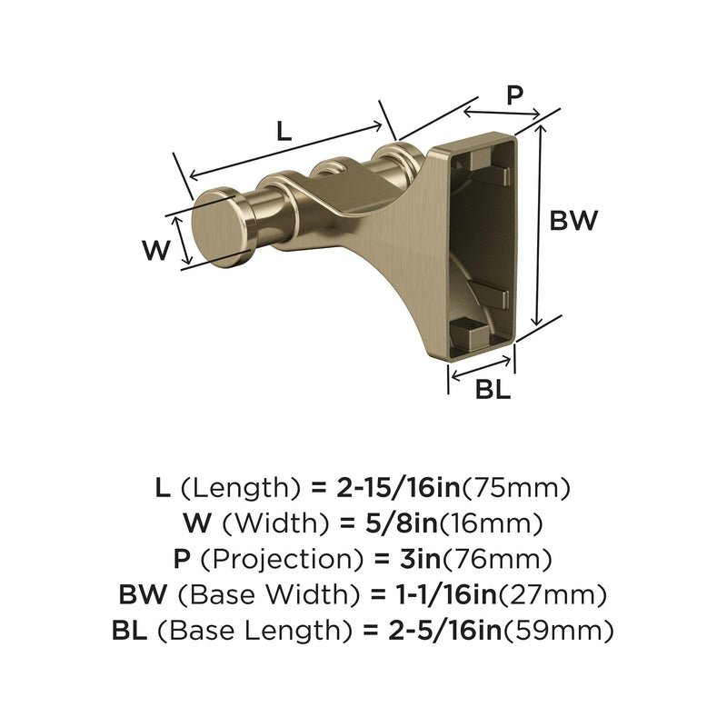Amerock BH36050BBZ | Golden Champagne Double Robe Hook | 2-15/16 inch (75 mm) Length Towel Holder | Davenport | Towel Hook for Bathroom | Bathroom Hardware | Bath Accessories
