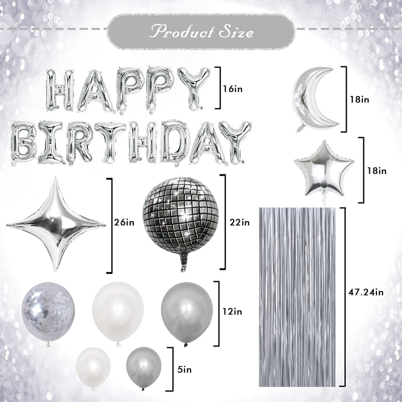 Disco Birthday Party Decorations - 87pcs Disco Happy Birthday Party Decorations Silver Backdrop Disco Birthday Balloons Ball Decor 60s 70s 80s Cool Retro Silver Birthday Decorations Women Men