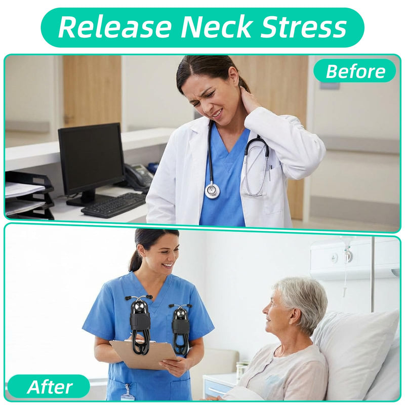 Tethoscope Holder Clip for Scrubs - PU Black Leather Stethoscope Clip for Scrubs - White Coats, Belts