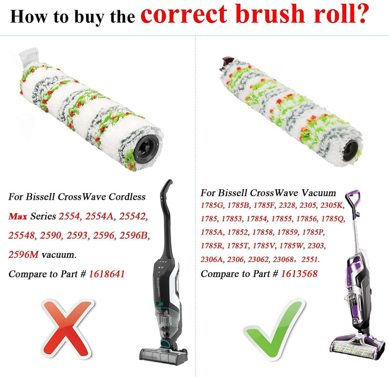 Smilyan Replacement Parts for Bissell CrossWave Pet Pro 2306A & CrossWave 1785 Series, 3 Pack 2460 Multi-Surface Pet Pro Brush Rolls + 3 Pack 1866 Vacuum Filters，Compare to Part 1613568, 1608684 3+3 GREEN