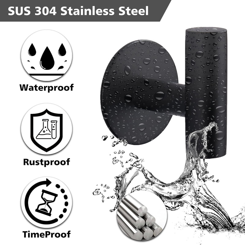 Adhesive Hooks Heavy Duty Wall Hooks Stainless Steel Waterproof Shower Hooks, Adhesive Holders Coat Hooks for Hanging, Wall Mounted Towel Hooks for Bathroom Kitchen - 2 Pack Matte Black