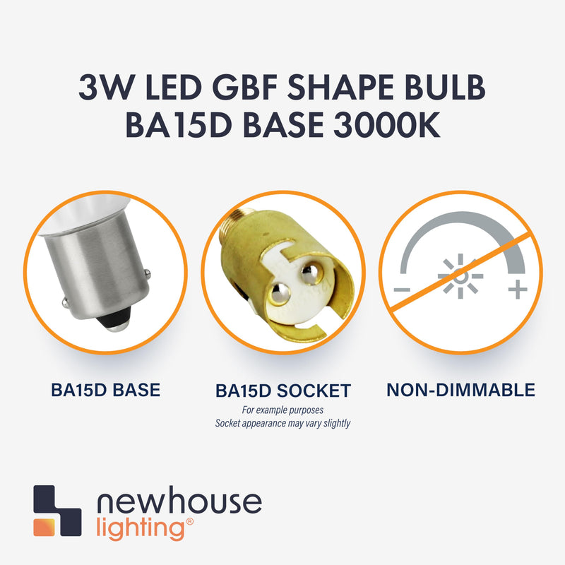 Newhouse Lighting 3w LED Gbf Elevator Bulb Ba15d Base 3000k (4-Pack) 3.0 Watts
