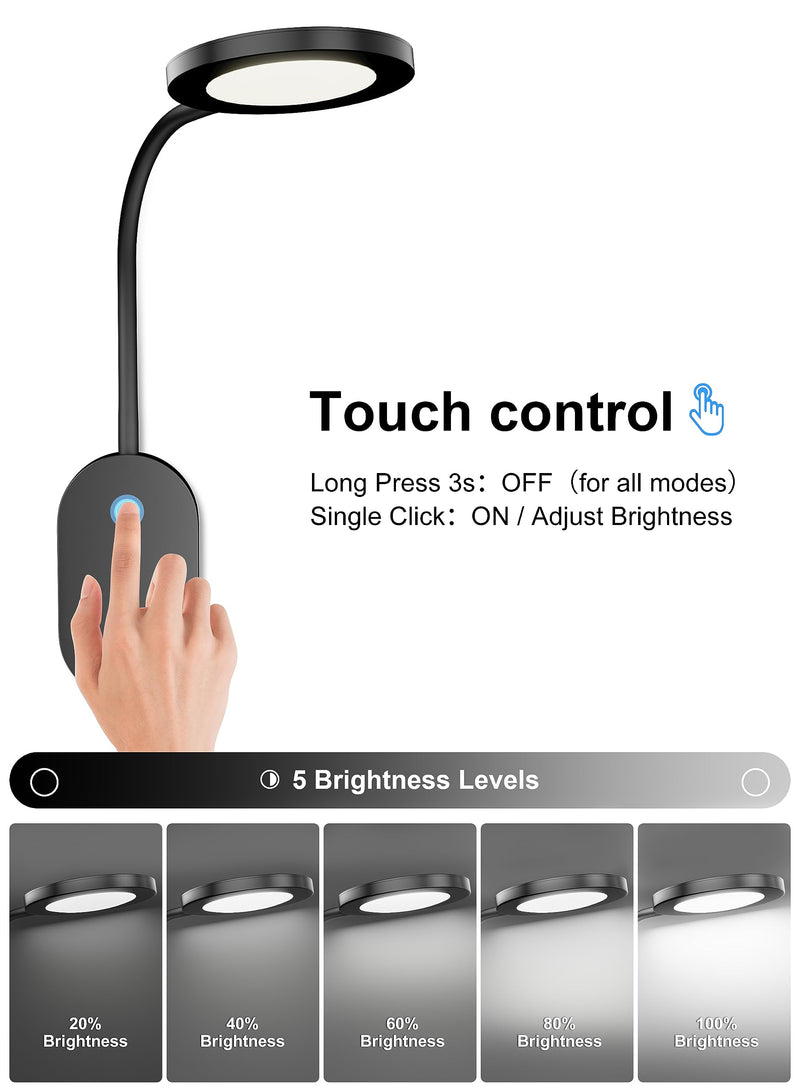 deeloop LED Wall Mounted Reading Light for Bed, Book Light for Wall Bedside Lamp with USB Output, 4 Hour Auto-Off Timer Lights，Eye-Caring Reading Lamp with 5 Dimmable 360° Gooseneck Headboard Light Black