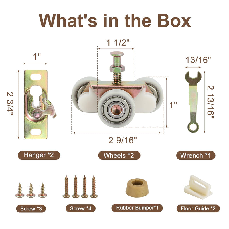 Pocket Door Commercial Grade Hanger Fits Johnson Part #1125 & Upgrades #1500 Hardware Kit, 1" Nylon Ball Bearing, 1-1/4" C.T.C, Min. 1" Thick Doors, 200lbs Capacity. Standard Rollers