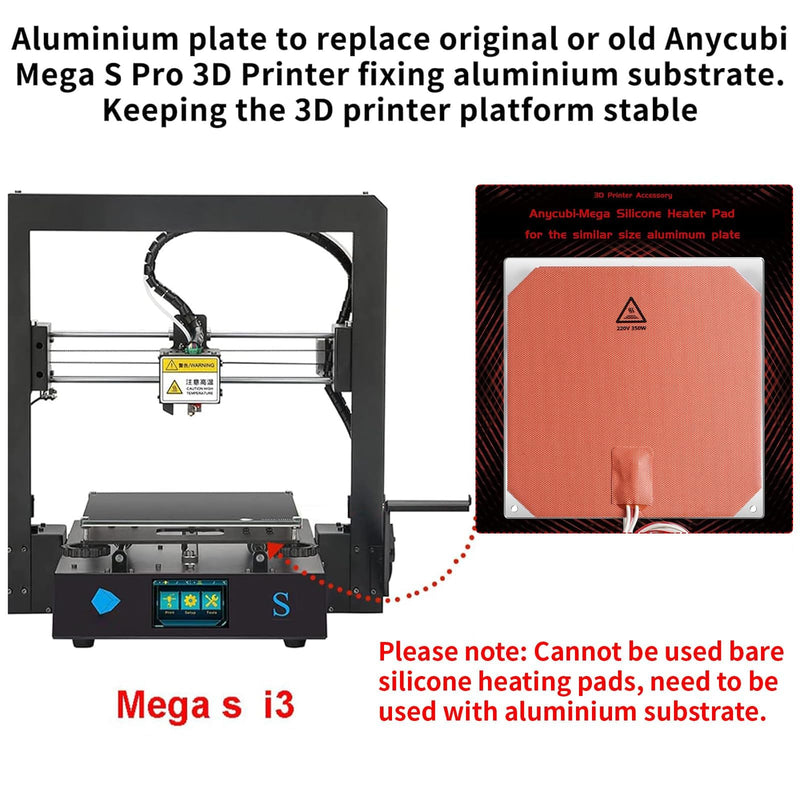 FYSETC Silicone Heating Pad for Anycubic-i3 Mega - 220V 350W Bed Plate 218x218mm: Heater Mat Built-in NTC100K Thermistor Compatible with 3D Printer Mega S/Pro A8 A6 Aluminum Platform