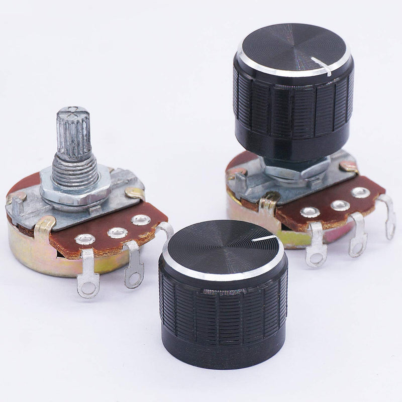 TWTADE / 3pcs wh138 500 ohm Potentiometer Single Turn Rotary Linear Variable Potentiometer +3pcs black Aluminum alloy knob