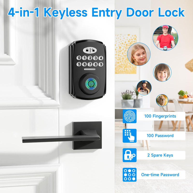 Fingerprint Door Lock - Keyless Entry Door Lock Smart Deadbolt Lock - Electronic Digital Keypad Lock - Smart Locks for Front Door - Auto Lock - Easy Installation Black