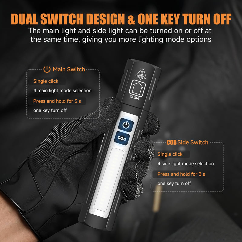 Rechargeable Magnetic Small Flashlights High Lumens - Super Bright Powerful LED Tactical USB C Flashlight, 8 Modes, Dual Button Waterproof Pocket Flash Light for Emergency, Car, Christmas Gifts Black 2