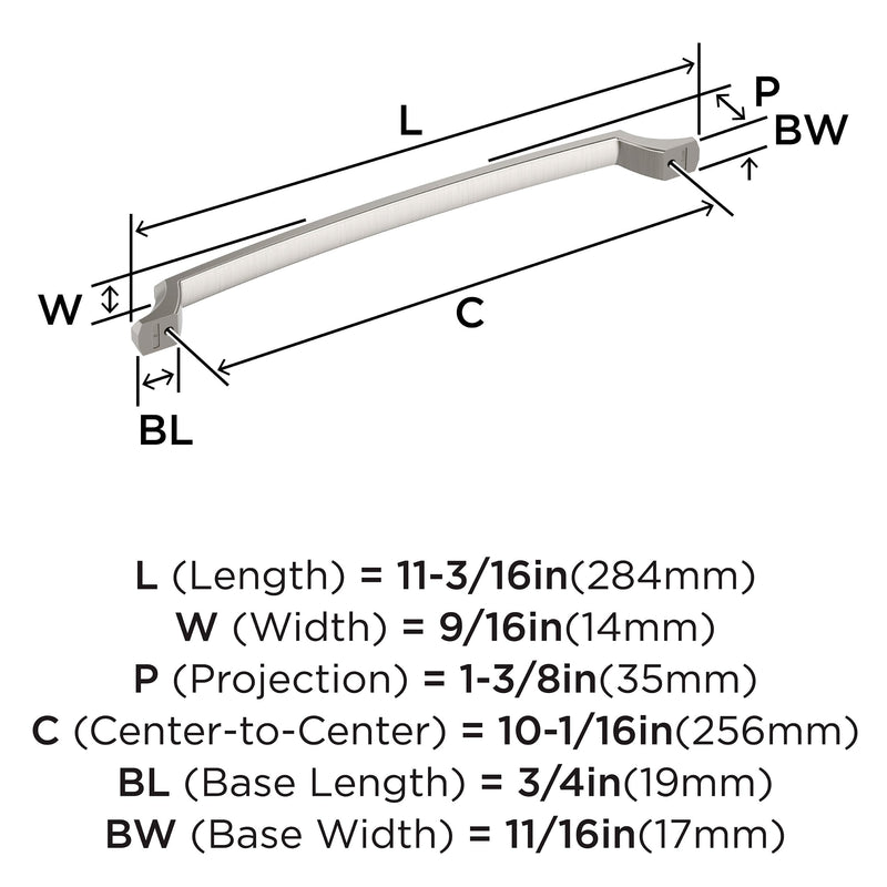 Amerock Bellamy 10-1/16 inch (256 mm) Center-to-Center Satin Nickel Cabinet Pull, BP36712G10