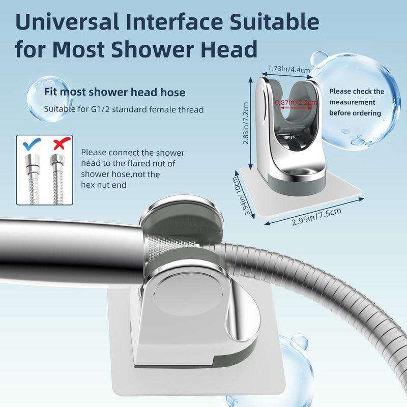 Hibbent Shower Head Holder, Strong Adhesive and Waterproof Handheld Shower Holder, Shower Head Bracket, Height Adjustable Shower Wand Holder, Wall Mount, No Drilling, Chrome Finish 1 Pack Silver