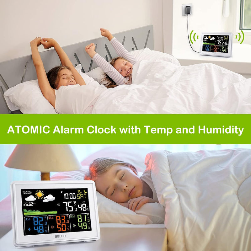 BALDR Wireless Weather Station with 3 Sensors, Color Display Digital Atomic Clocks with Indoor Outdoor Temperature White
