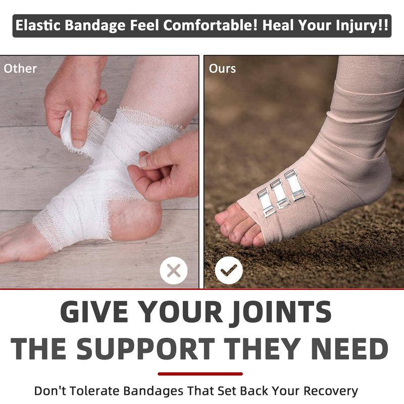 Elastic Bandage Wrap 4 Pack(2 X 3 + 2 X 4 Wide Rolls) + 24 Clips | Stretch Compression Bandage Stretches up to 15ft | Ideal for Medical, Sports, Sprains, Calf, Ankle & Foot 4 Count (Pack of 1)