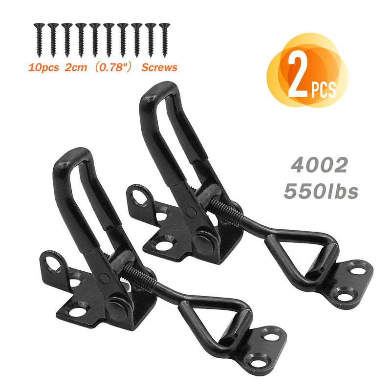 2 Pack Adjustable Black Toggle Clamp Latch(4002) Heavy Duty 550 lbs Capacity Toggle Latch & Quick Release Metal Pull Latches, Easy to Install for Lid Box Case Door Smoker(come with 10pcs 0.78" Screws) 4002（2pack）