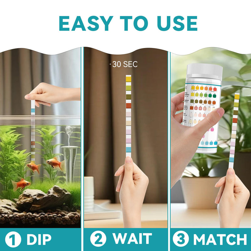 Aquarium Test Strips, 9 in 1 Fish Tank Test Kit for Freshwater Ponds, 150 ct Quick & Accurate Water Testing Iron Copper Sodium Chlorine Nitrate Nitrite Total Alkalinity Hardness Free Chlorine pH 9 IN 1 aquarium test strips