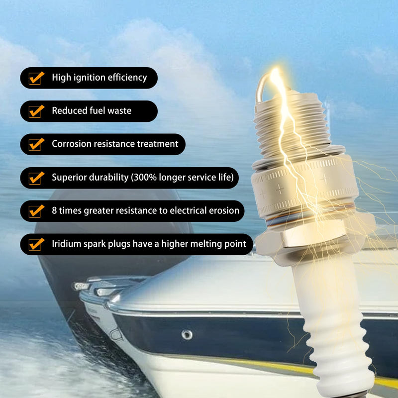 8PCS Iridium Spark Plugs Fit for Johnson Evinrude Mercury Marine Outboard Engines, Replacement for QL78YC, 938M