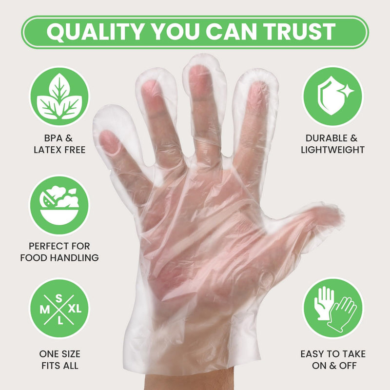 Keppi 600pcs Plastic Gloves - BPA & Latex Free - Perfect Food Handling Gloves - Food Safe Disposable Gloves for Cooking - Bulk Food Safe Gloves - One Size Great Fit 600 Pack