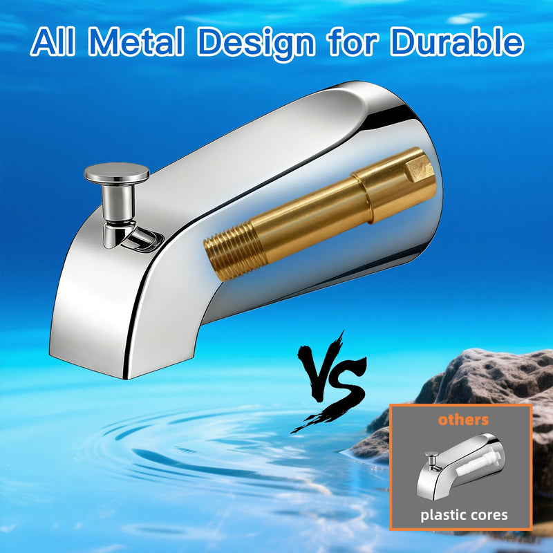 Tub Spout with Diverter, Heavy Duty All Metal Bathtub Faucet with Brass,Shower Slip-on Bathtub Faucet for 1/2 Inch Copper Pipe,5-3/8 Inch Bath Tub Faucet Replacement,Chrome Chrome