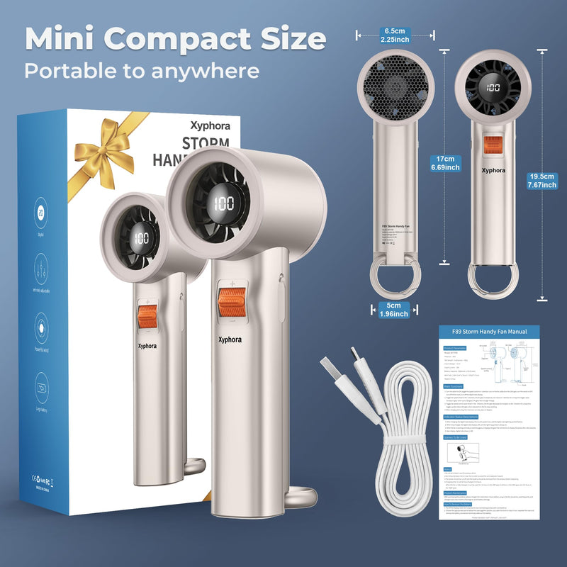 2PC Portable Handheld Fan Rechargeable for Travel,5000mAh Hand held Personal Fan for Pocket,20Hrs Cooling Wind,100 Speeds Adjustable Powerful Airflow Wind,Gifts for Trip,Outdoor Activites,Camping Two pieces gold