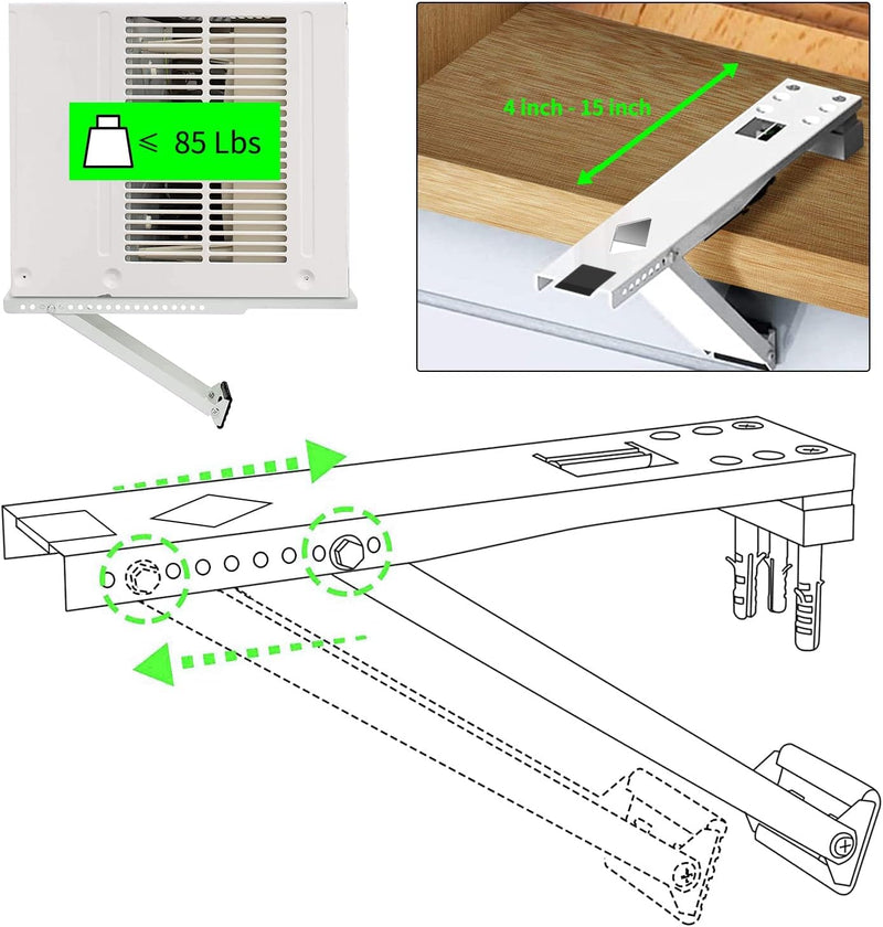 Window AC Support Bracket,Indoor Installation with Built-in Bubble Level,Air Conditioner Bracket & Non-Slip Rubber Pads,Heavy-Duty Single-Foot Design,Secure&Reliable for5000–12000 BTU(Up to 85 lbs) 13 inches hold up to 85 Ibs