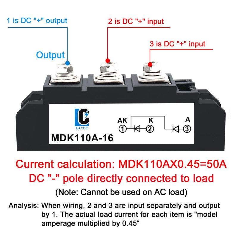Solar Diodes blocking Diode MDK 110A (100A)-16 for DC;One Way Inline;Commonly Used in photovoltaics confluence, Solar Energy, Generally Used with Solar Cells and Solar Panels(MDK 110A-16)