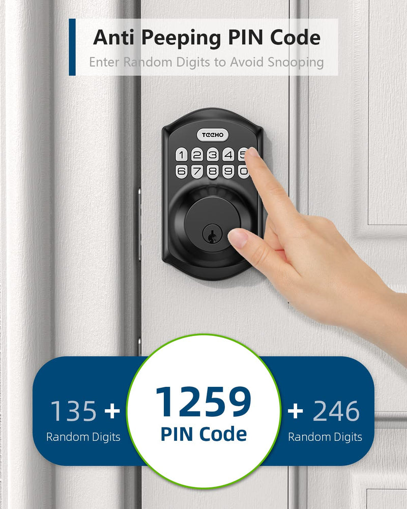 TEEHO TE001 Keyless Entry Door Lock with Keypad - Smart Deadbolt Lock for Front Door with 2 Keys - Auto Lock - Easy Installation - Matte Black Traditional