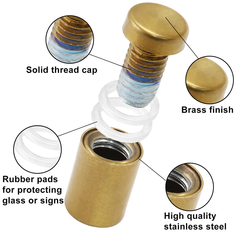 1/2" x 3/4" Sign Standoff Screws 4 Pcs Wall Standoff Mounts, Acrylic Standoff Screws Glass Standoff Acrylic Wall Mount Hardware Kit for Glass Acrylic Signs Boards, Gold 1/2" x 3/4",4 Pcs
