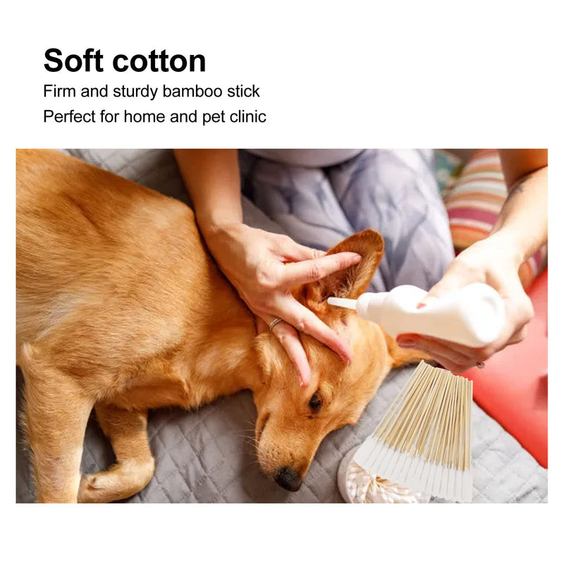 Cotton Buds for Pets, Dog Ear Wax Cleaner, Specially Designed Dog Cotton Buds Cotton Swabs for Cleaning Dogs Ears, 100pcs