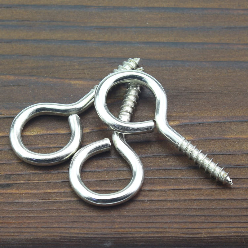 50 Pieces 10# Screw Eyes, Screw in Eye Hooks, Metal Screw Eye Pins Hooks, Nickel Plated Steel Screw Eyes, Silver 10#