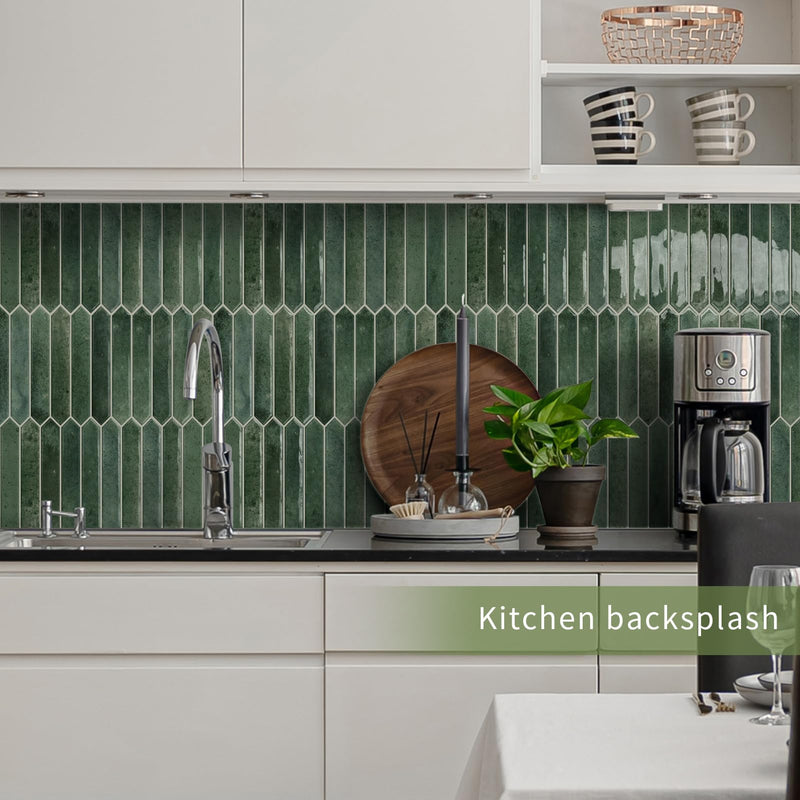 10 Sheets Long Hexagon Tile Peel and Stick Backsplash Green